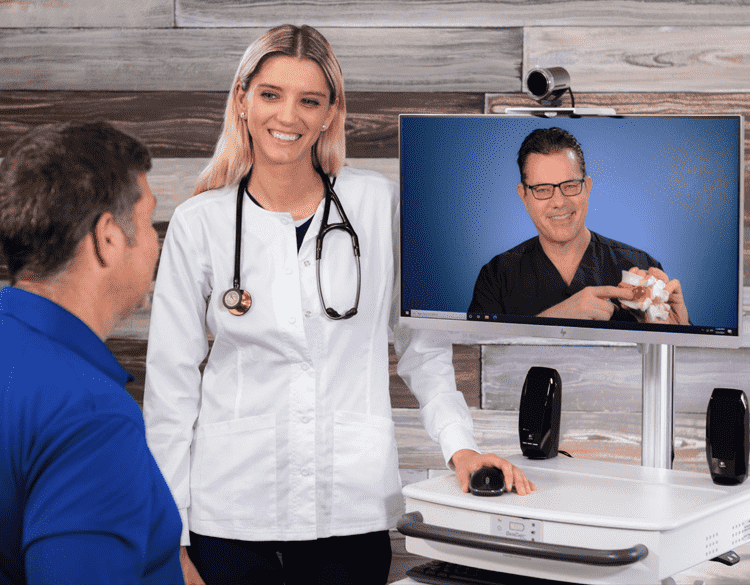 A still of our nurse Joanna giving medical instructions to a patient.