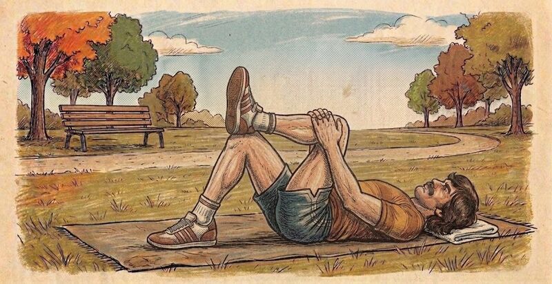 Illustration of a person lying on their back hugging one knee toward the chest.