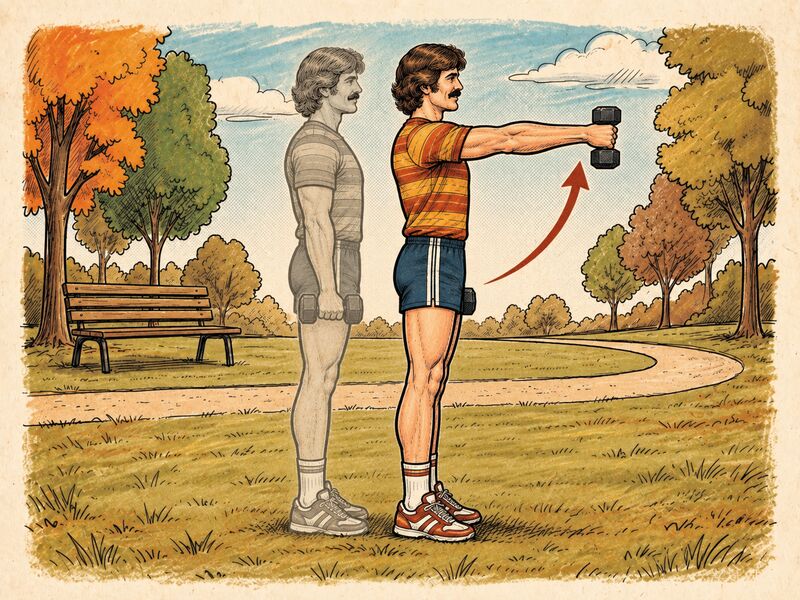 Illustration of a person raising a light weight straight out in front of the body.